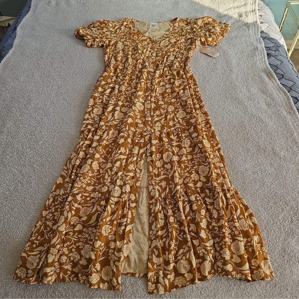 Cotton & Rye Outfitters "The Beth" Floral Maxi Dress Tan/cream Size XL NWT Boho